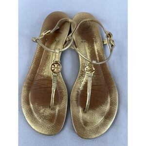Tory Burch Designer Emmy Metallic Strappy Gold Women's Leather Sandals 9.5
